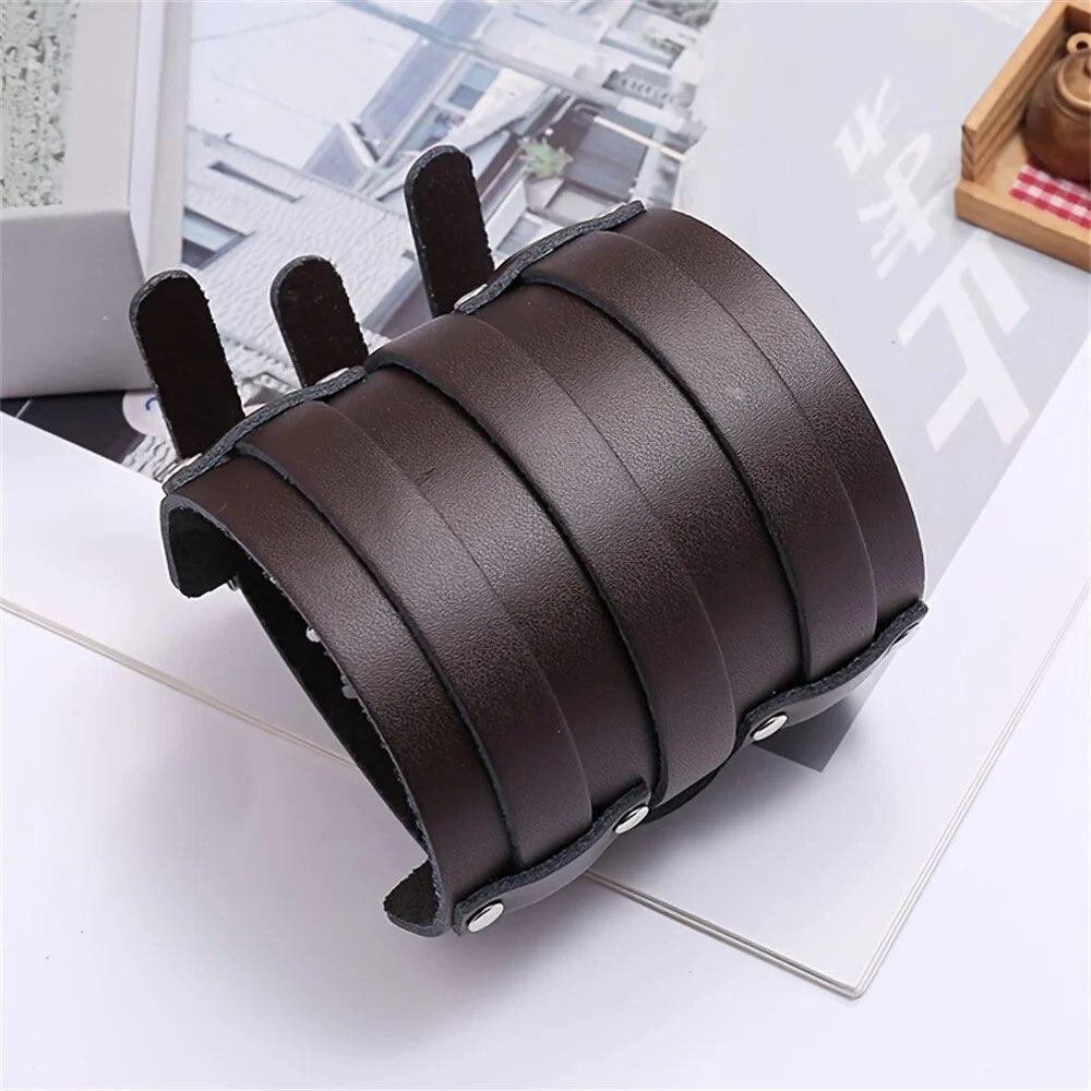Кожаный браслет для мужчин Guard Wristband Cuff Goth Armbands Concealed Buckle Adjustable Gothic Punk Bracelets Men Jewelry