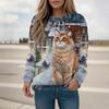 Large-sized 3d Cat Printed Sweatshirt Women's O Neck Long Sleeve Top Pullover Autumn Fashion Casual Streetwear Oversized Female Clothing