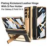 With Touch Pen for Samsung Galaxy Z Fold 6 5 4 3 Case Leather Hinge Plating Kickstand Full Protection Glass Film Folding Cover
