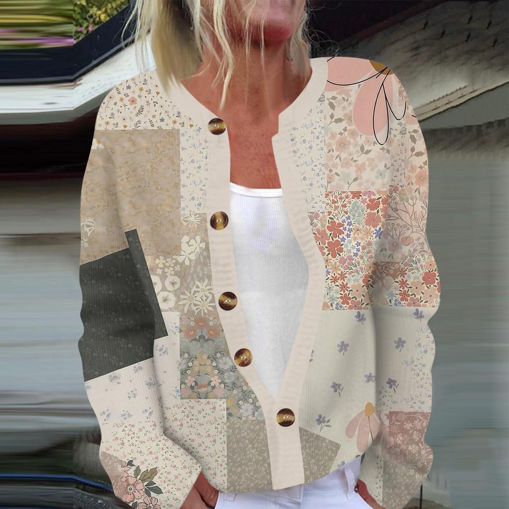 Women's Fashion Long Sleeve Christmas Snowman Snowflake Print Jacket Cardigan