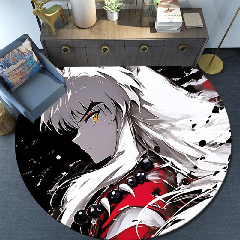 Inuyasha Round Area Rug,Carpet Rug for Living Room Bedroom Sofa Playroom Decor,Non-slip Floor Mat