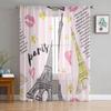 Eiffel Tower Love Tulle Curtains for Bedroom Hall Living Room Decor Chiffon Curtain for Balcony Kitchen Home Drapes