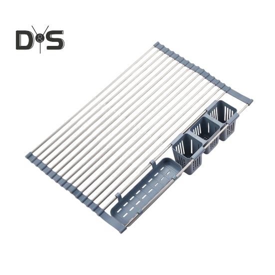 Расширяемая сушилка для посуды, сворачивающаяся, прочная, несущая, нержавеющая, регулируемая по длине сушилка для посуды для раковины
