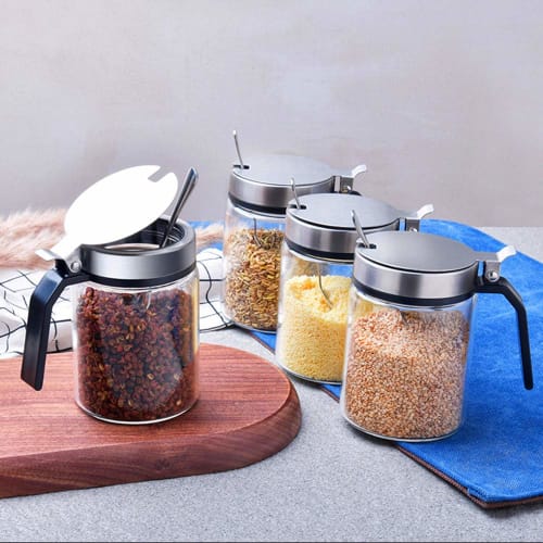 300ml Single-Hand Opening Condiment Bottle, Sugar and Salt Container, Tabletop Condiment Case for Salt and Pepper