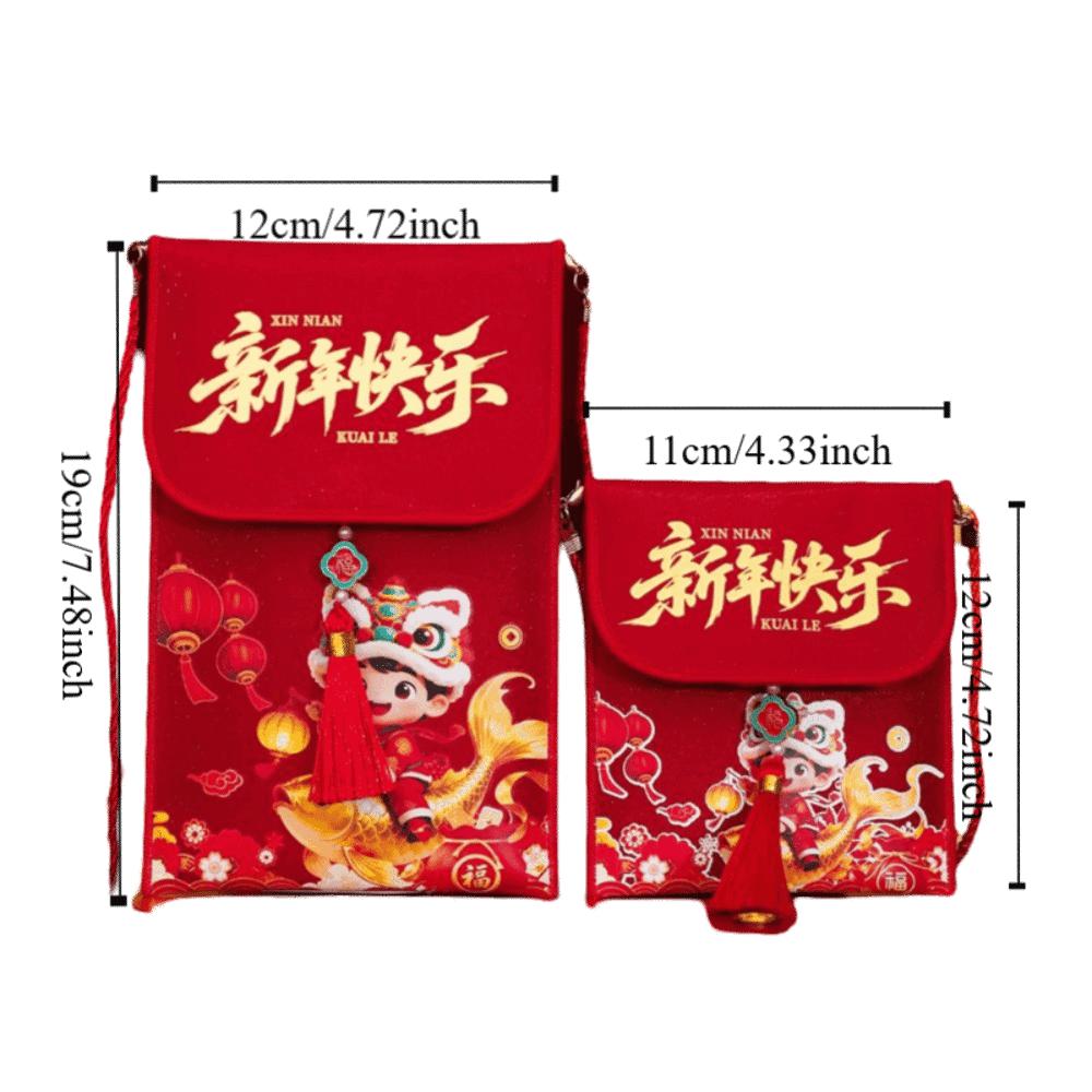 Traditional Chinese New Year Red Envelope Hongbao Brocade Embroidered God of Wealth Red Pocket with Rope Blessing