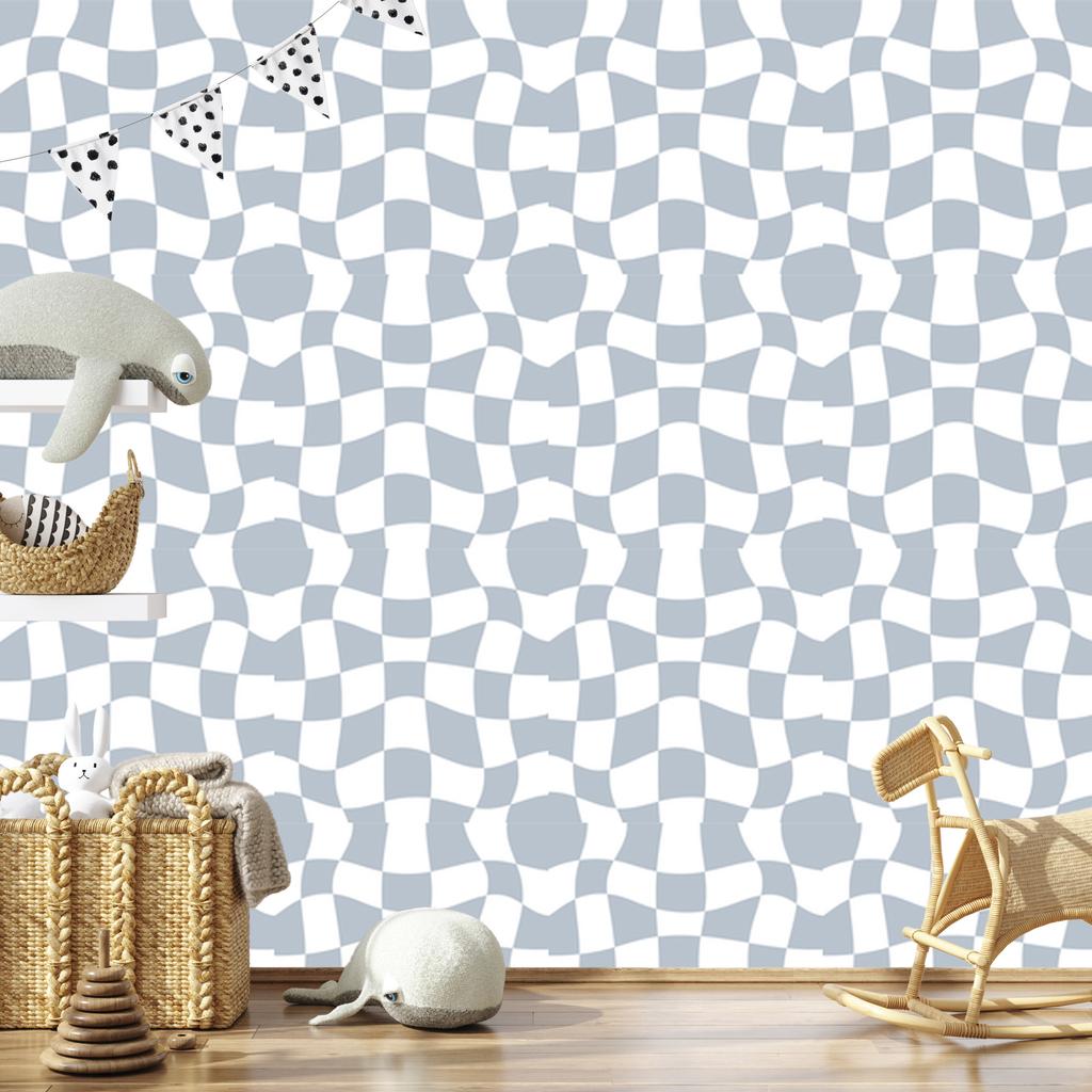 Wallpaper Casual Checkerboard Light Gray and White 50x1000