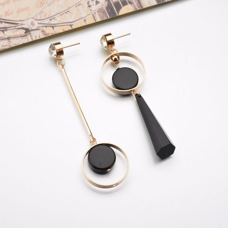 Korean Fashion Geometric Long Asymmetry Earring Rhinestone Circle Ear Stud New Acrylic Big Earrings