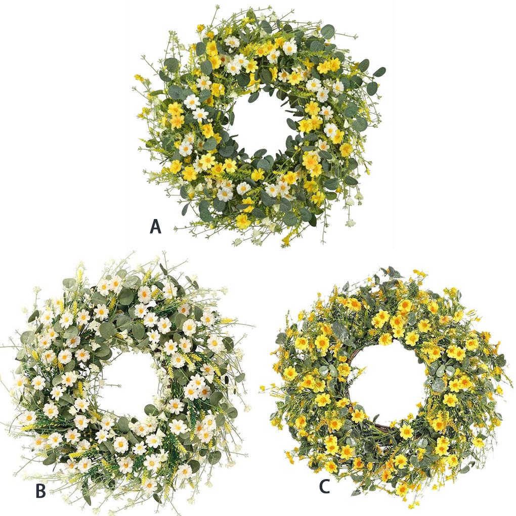ABS Colorful Wildflower Spring Summer Door Wreath 40cm Drieds Flower Plastic Artificial Wreath Party