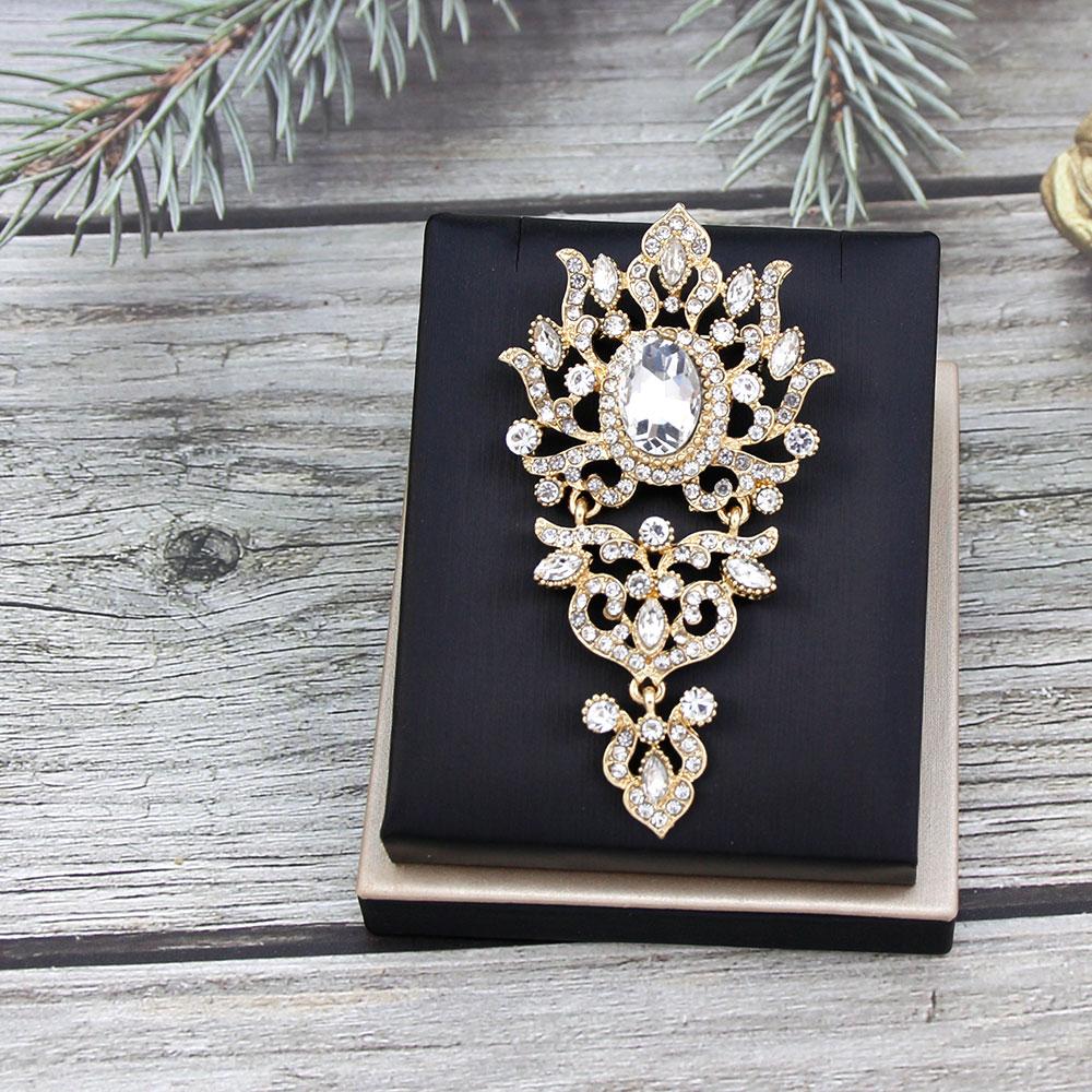 Women's Brooch Gold Crystal Jewelry Brown Brooch Bridal Dress Brooch