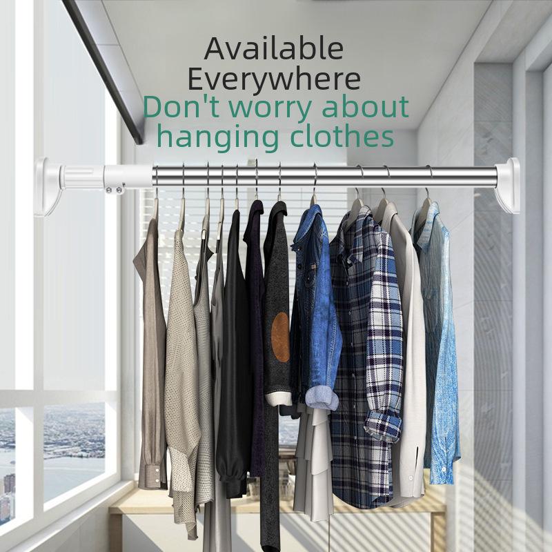 Телескопическая штанга из нержавеющей стали для сушки одежды и штора, без сверления, для ванной комнаты и гардероба