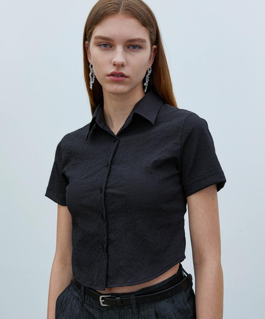 TRIP LE SENS Women'S Crop All Day Crinkle Shirt _Black