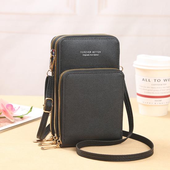 Mobile Phone Bag with Transparent Screen-touching Window Sling Bag Multi Compartments Faux
