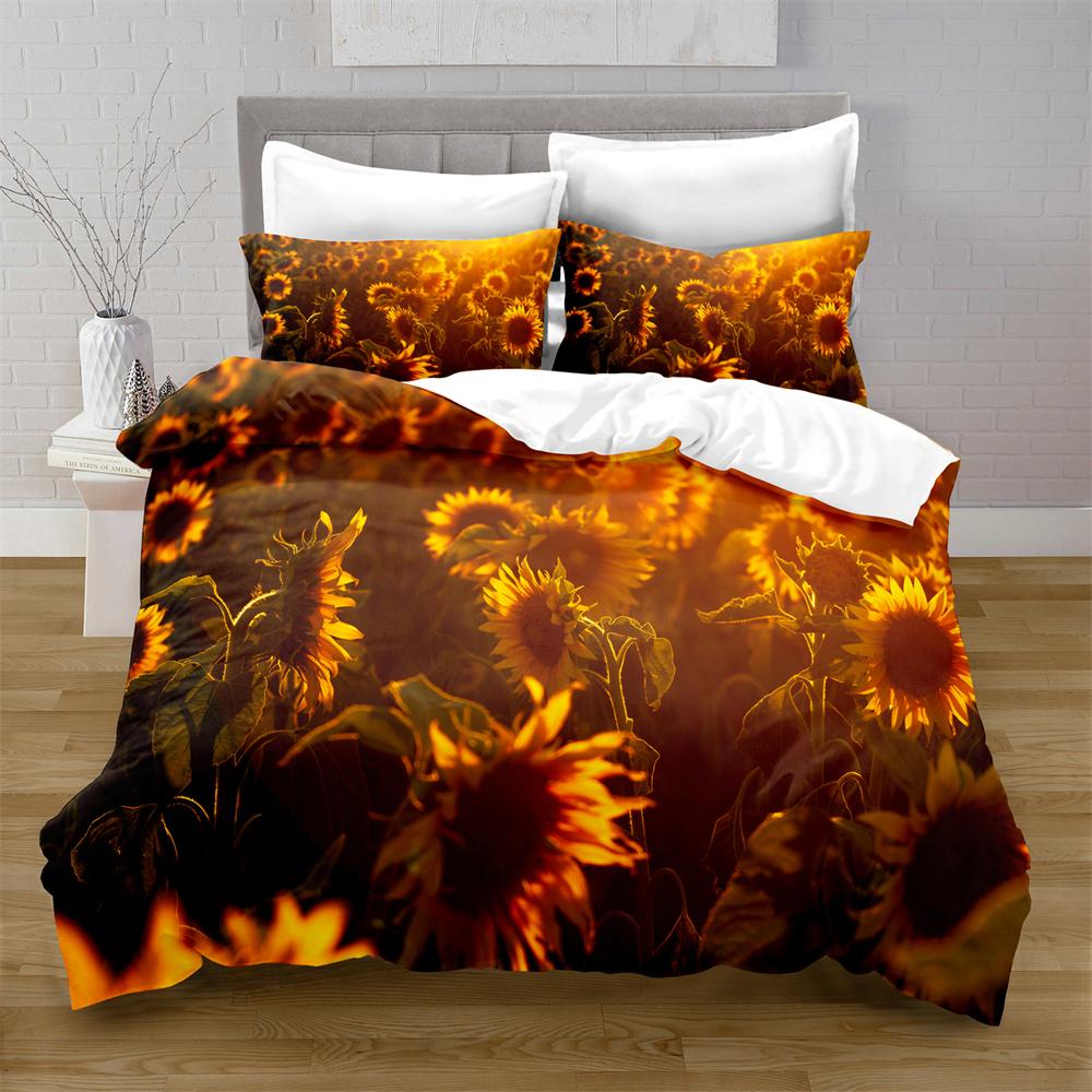 Sunflower Soft Duvet Cover Set Yelow Flowers Lush Sunflowers In The Field Beding Set Microfiber Botanical Floral Print Comfortable Quilt Cover