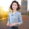 Женский шифоновый топ с длинными рукавами и воротником-стойкой на весну/осень