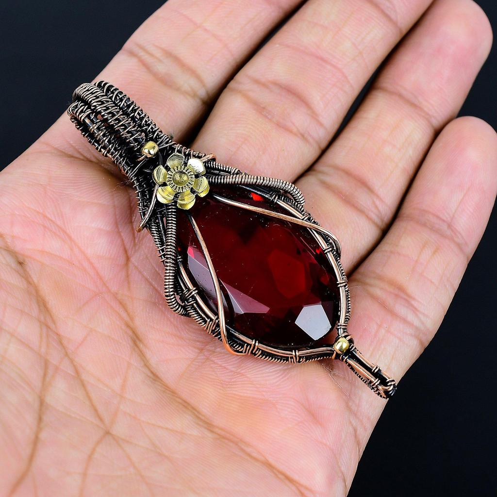 Garnet 999 Copper Wire Wrapped Pendant, Handmade Gemstone Pendant Jewelry, Gifts For Wife Brand New Pendant