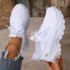 Large Size Women's White Shoes, Summer Mesh Lace Sneakers, Comfortable Low-top Running Shoes, Travel and Vacation Leisure