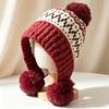 with Pom Poms Ear Flap Knitted Hat Ear Protection Winter Knit Hat Cold Proof Hat  For Women