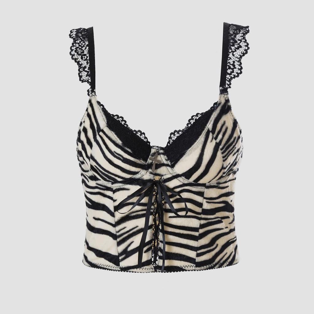 Камисоль из бархатного кружева с леопардовым принтом в стиле Y2K: Сексуальный облегающий бандажный топ