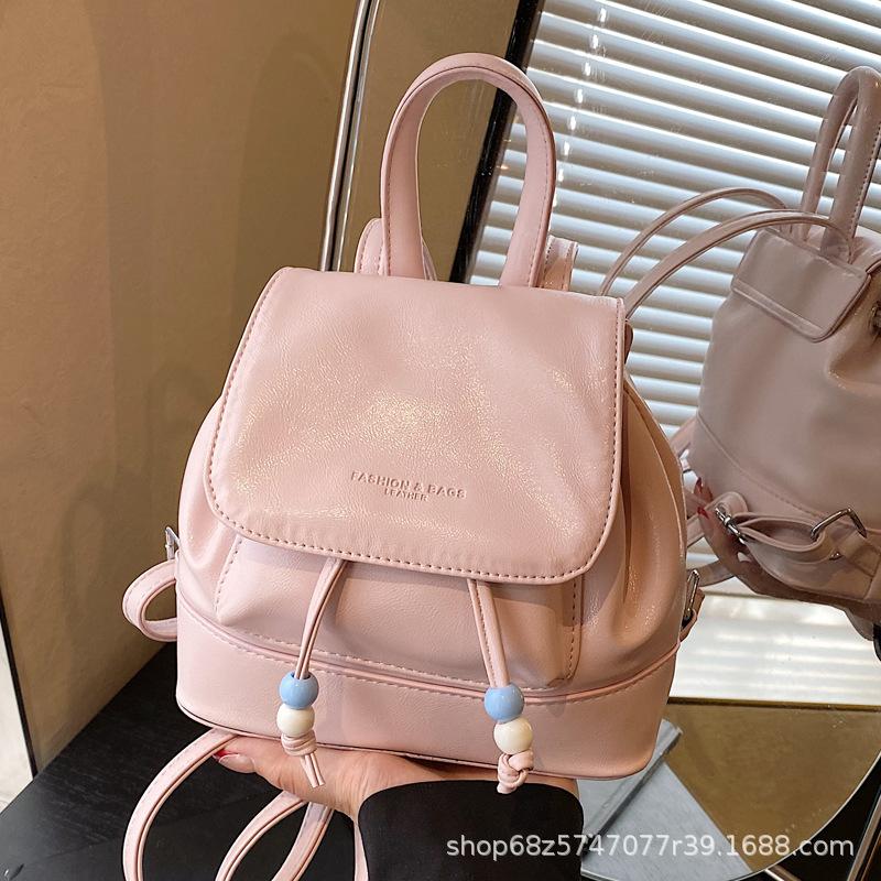 Trendy Korean Simple Backpack 2025 New Drawstring Pleated Women's Bag Going Out Travel Small Backpack