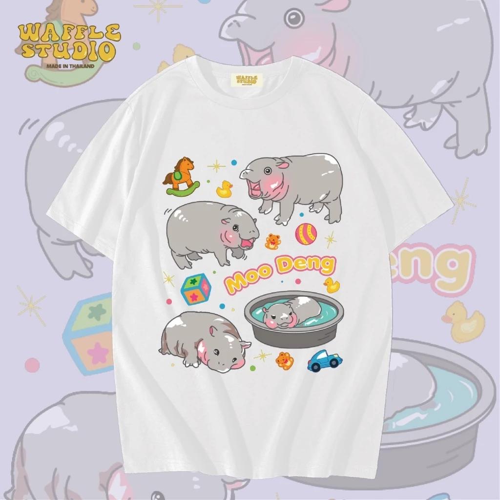 Футболка Moo Deng Tiny Baby Hippo Star Thailand Cute Pygmy Hippo Unisex для мужчин и женщин с принтом и круглым вырезом
