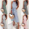 Spring and Summer Casual Sleeveless Romper Women Overalls with Belt Wide Leg Long Jumpsuits Female Clothing Playsuits