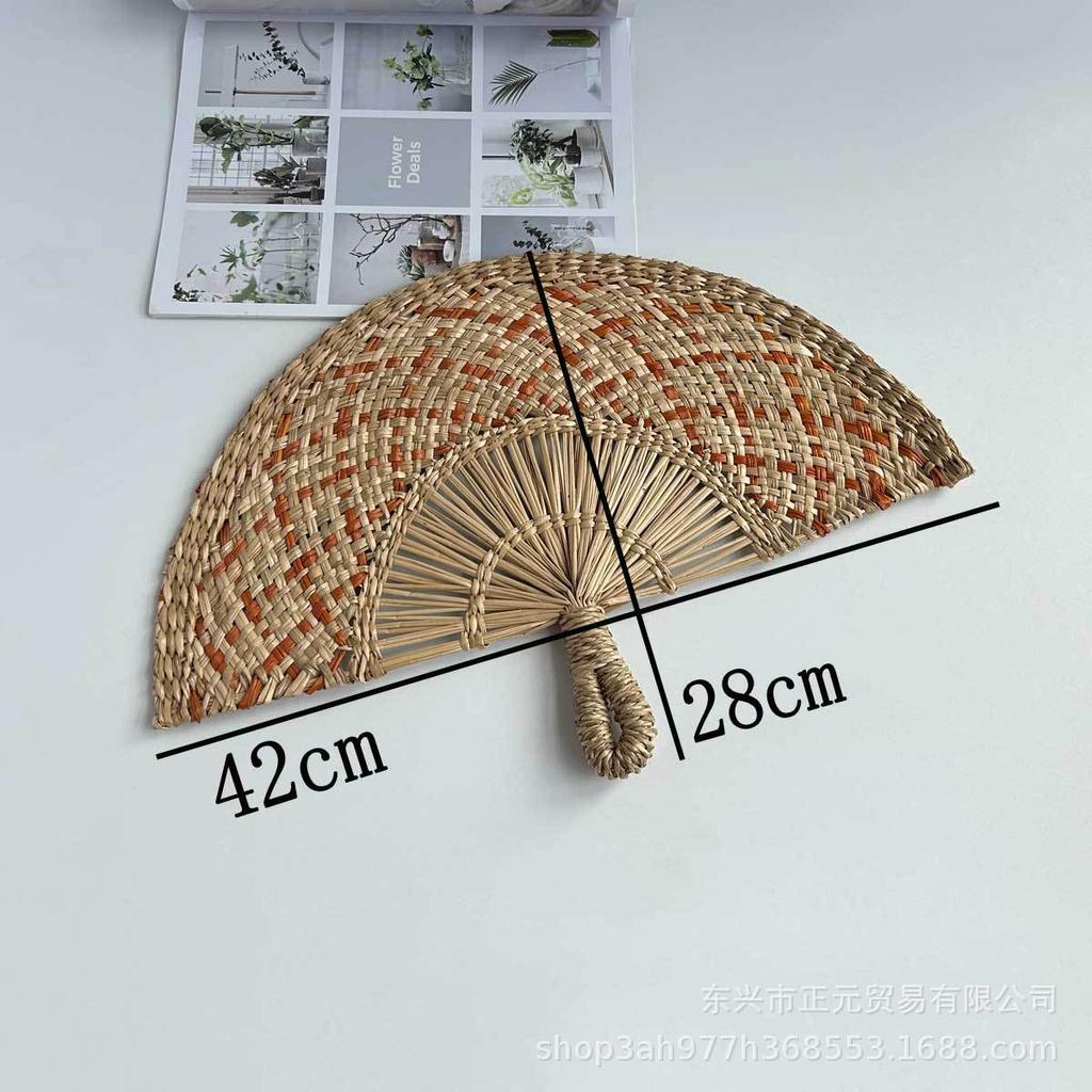 Straw fan, handmade seaweed fan, wall hanging fan, color decorative fan, summer hand crank fan, futon fan
