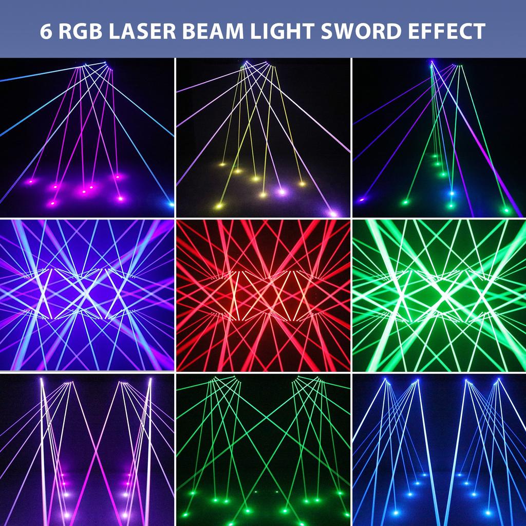 New Arrival 6 Eyes Rgb Laser Moving Head Light Infinite Rotation Fan Shaped Dmx512 for Bar Club Wedding Party Stage Effect Light