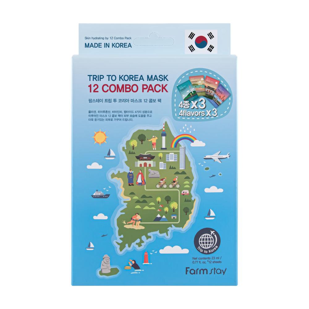 FARMSTAY - Zestaw 12 masek do twrzy TRIP TO KOREA, 12 x 23 ml