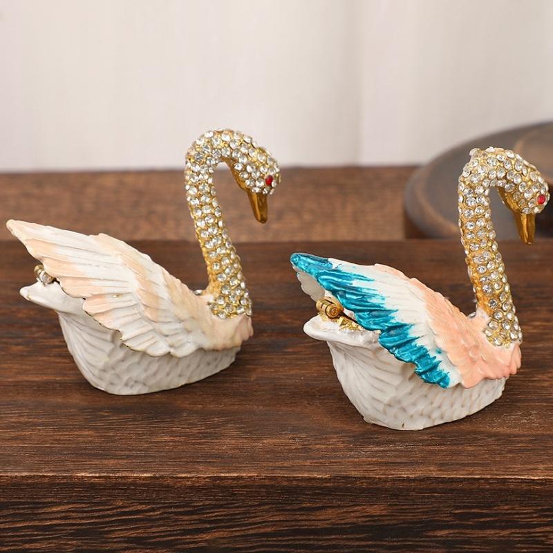 Swan Mini Jewelry Storage Box Inlaid Gem Organizer Exquisite Earrings Ring Storage Jar Dresser Display Unique Festival Gift