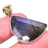 Natural Labradorite Gemstone 925 Sterling Silver Two Tone Pendant 1.46" F7T77