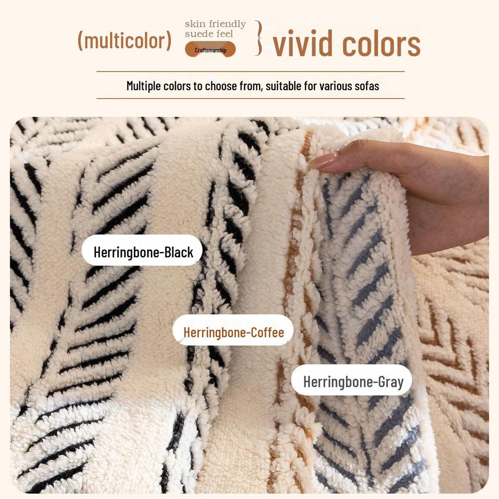 Плюшевая подушка для дивана: Новый стиль Осень/Зима 2025, Нескользящий чехол из кожи и ткани для четырех сезонов, Легкая роскошь, Высококачественный комплект одеял