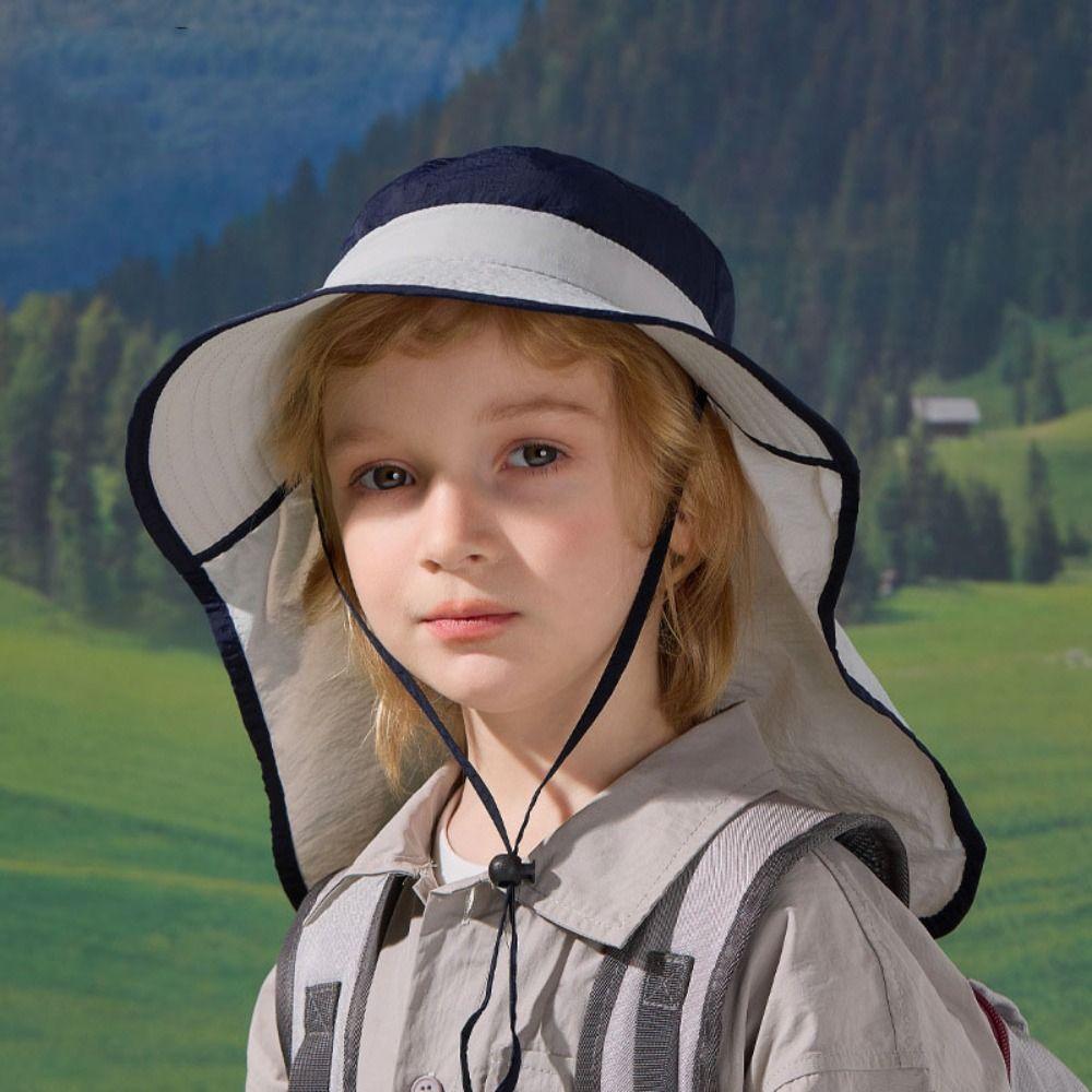 UV Protection Kids Beach Cap Solid color Sunscreen Bucket Hat Children Shawl Sun Hat Boy