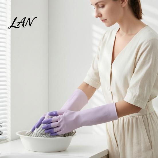 Extended Cuff Rubber Gloves 2PCS PVC Dishwashing Gloves, Reusable Oil Resistant Cleaning Thickened Protection Waterproof Cuffs for Kitchen And