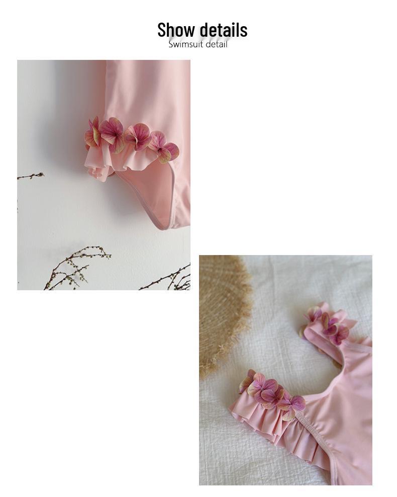 2025 Розовый Кружевной Слитный Купальник на Бретелях для Девочек - Модный Праздничный Стиль