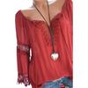 Autumn Elegant Hollow Lace Stitching Solid Color Women Long Sleeve Shirt Top