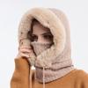 Hat Soft Winter Fur Cap Mask Set Hooded for Women Knitted Cashmere Neck Warm Balaclava Bicycle Hat Thick Plush Fluffy Ski Windproof Hat