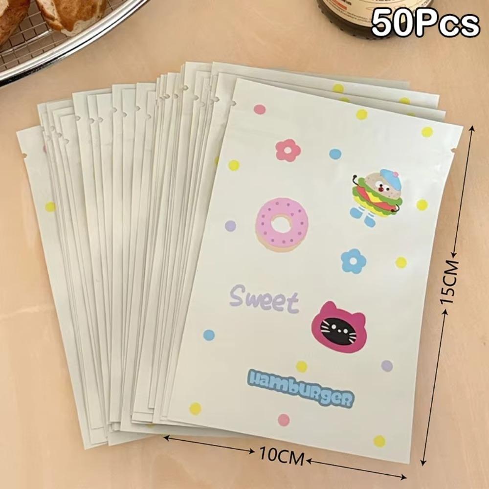50Pcs/Pack Reusable Biscuit Packaging Bag Cartoon Design Gift Pouch  Package Supplies