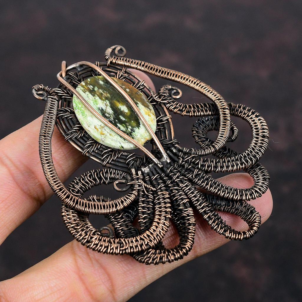 Australian Chrome Chalcedony Pendant Copper Wire Wrapped Pendant Octopus Jewelry Handmade Gemstone Pendant Copper Wire Jewelry Gift For Him