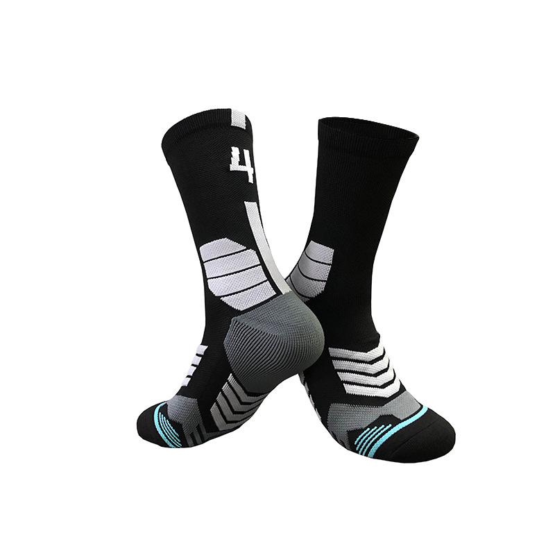 Men's Black and White Breathable Shock-Absorbing Basketball Socks