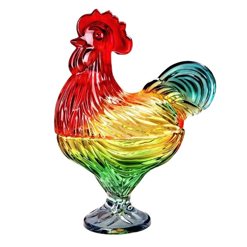 652F Glass Crystal Cocks-Shape Candy Dishes Creative Chicken Fruit Bowl with Lid Table Decoration Dessert Plate Home Decors