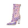 Fashion New White Transparent Sequin Butterfly String Beads Crystal Heel Short Boots Fashion Hot Girl Party Pole Dance Women's Boots 43
