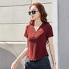 Women's Summer New Short Sleeve Button V Neck Top