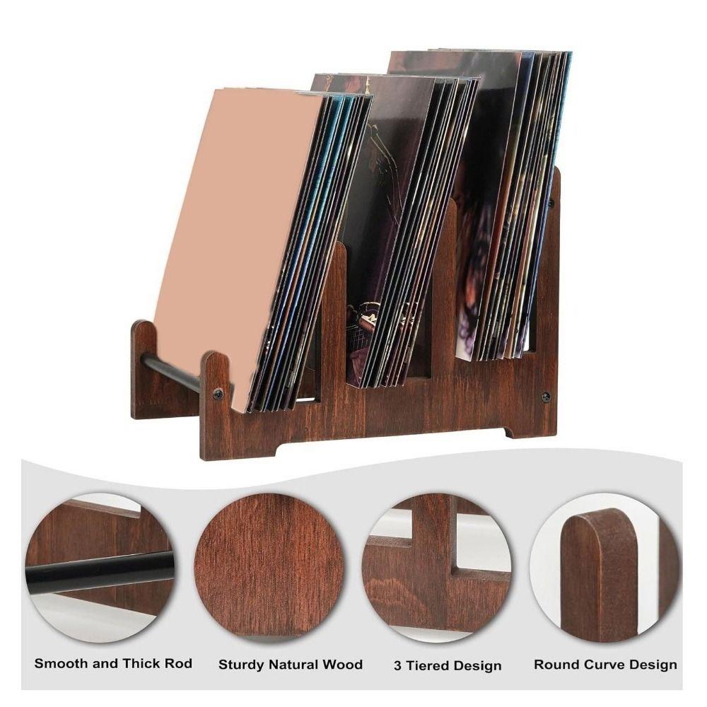 Large Capacity Vinyl Record Holder Brown Book Storage Rack Vintage CD Display Stand CDs