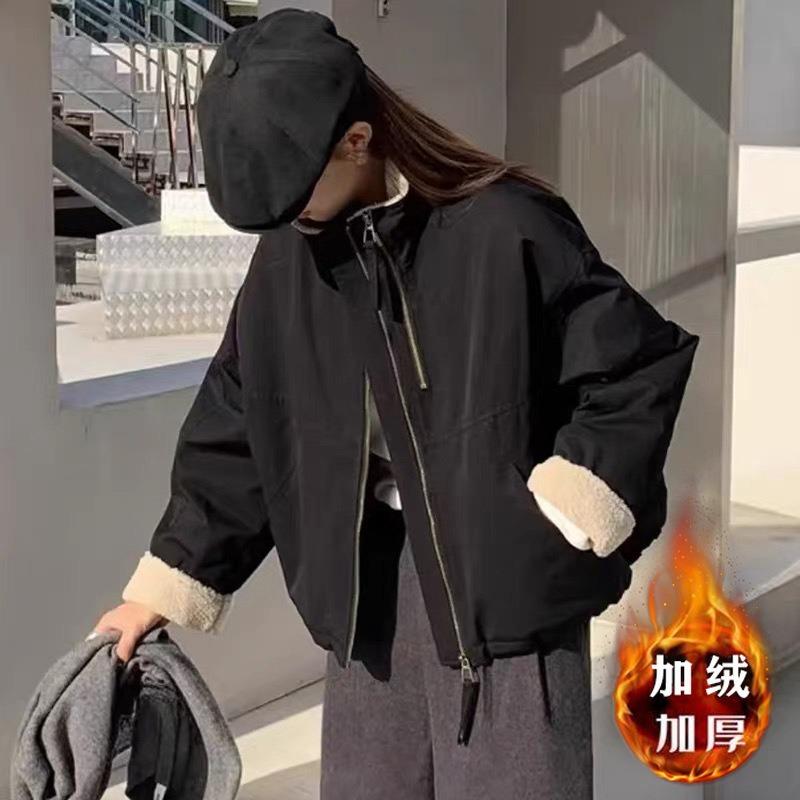 Women Fleece Lamb Wool Short Parka Loose Casual Winter Coat