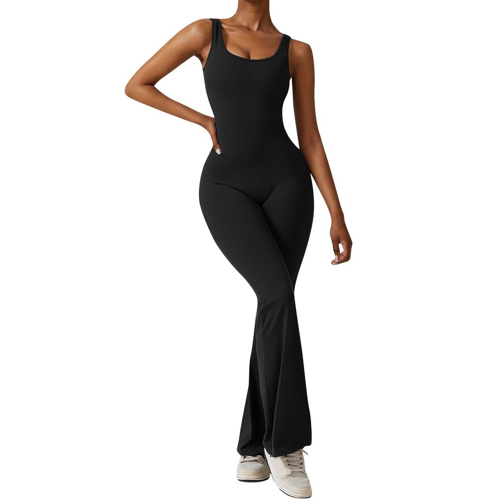 Women's Sleeveless Tank Top Jumpsuit Threaded Square Neck Hip Lift Slim Sexy Jumpsuit Backless Jumpsuit