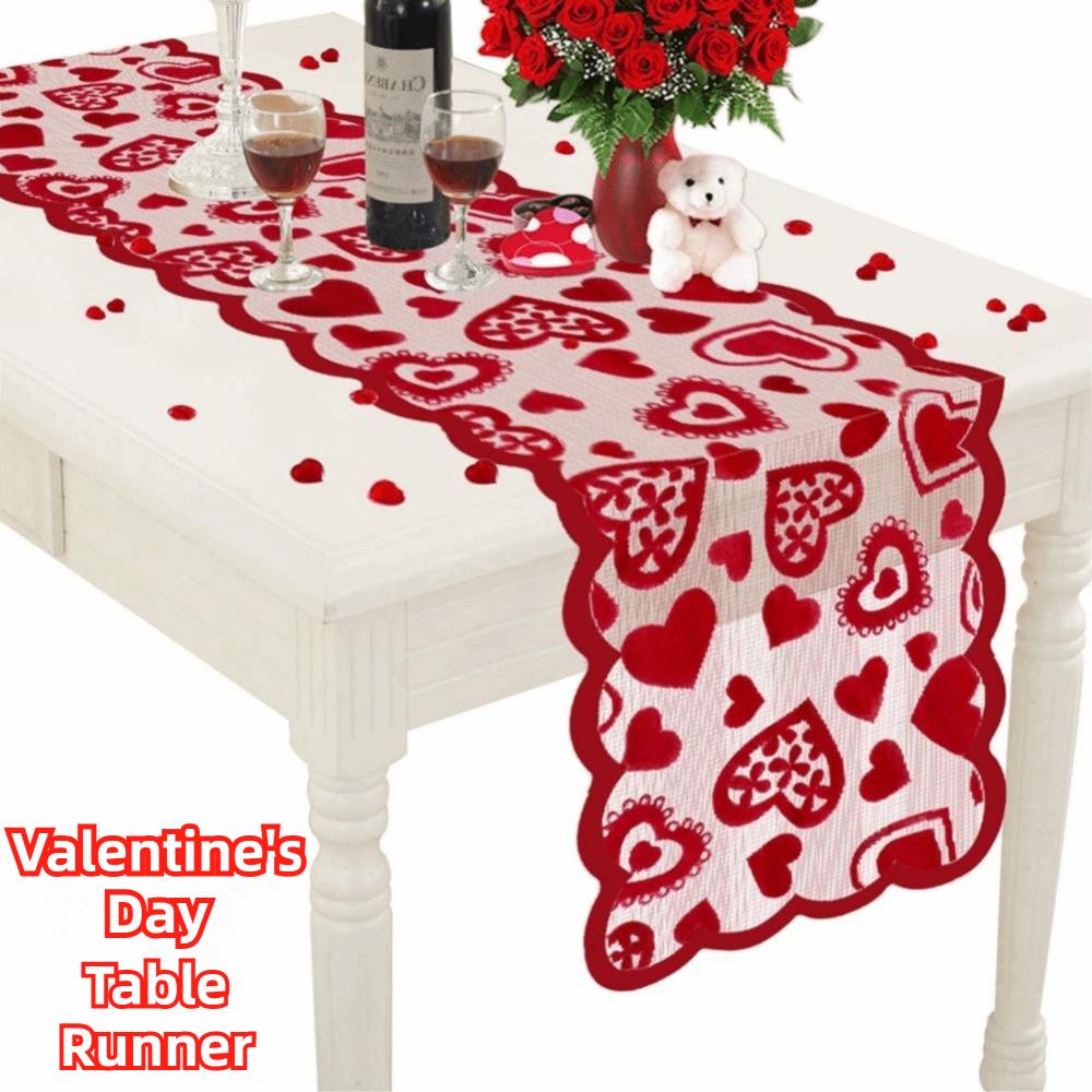 Rectangular Heart Shaped Table Runner Valentines Day Tableware Placemat Desk Decoration