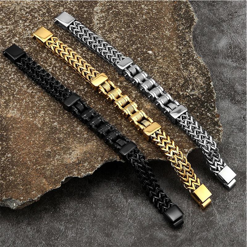 Панк-браслеты из нержавеющей стали для мотоциклов, мужские, никогда не выцветающие, золотого цвета, широкие браслеты для мотоциклистов, ювелирные изделия, роскошные мужские подарки
