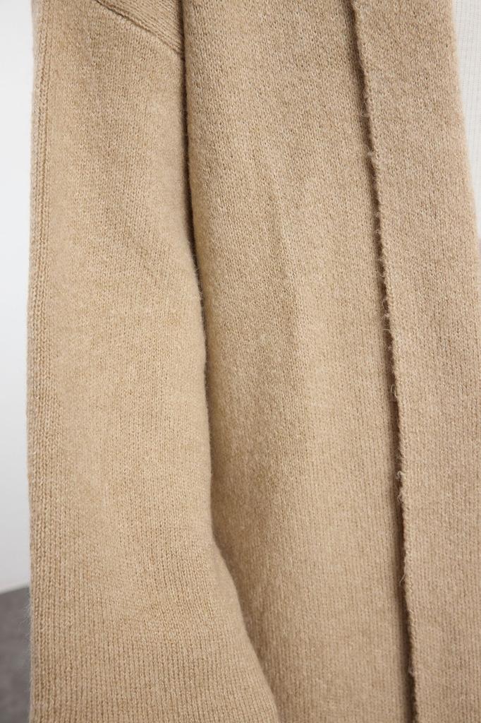 Женский модный стильный кардиган бежевого цвета с мягкой текстурой, толстое базовое пальто, трикотажный кардиган
