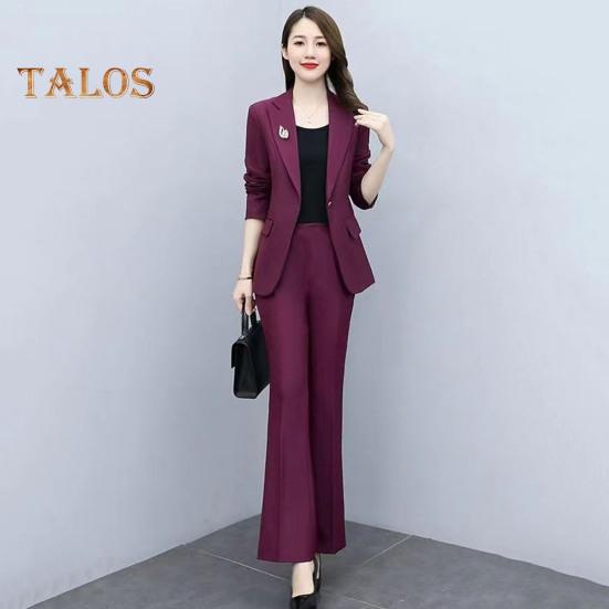Женский комплект из 2 предметов: пальто и брюки, отложной воротник, длинные рукава, пиджак, облегающий крой, однотонные расклешенные брюки, повседневная одежда для поездок на работу и в офис