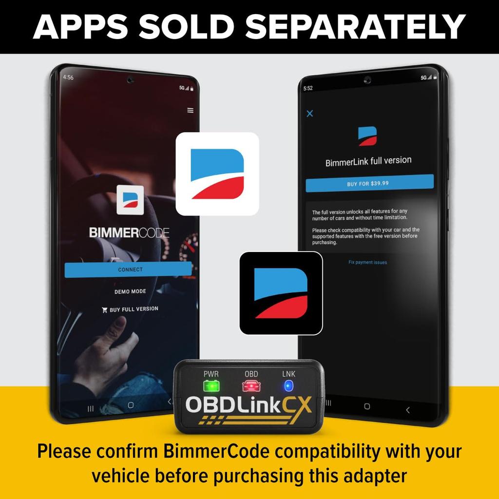 Адаптер OBDLINK CX Bimmercode Bluetooth BLE OBD2 для работы с автомобильным диагностическим сканером OBD II 5.1 BMW/Mini, iPhone/iOS и Android, кодирование,